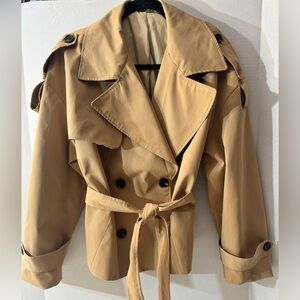 Cropped Double-Breasted Tan Women's Trench Coat Size Medium